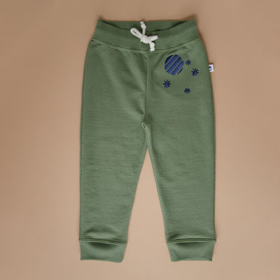Organic Pima Cotton Sweatpants with Embroidery - Green