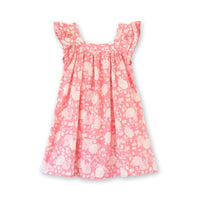 Girls' Square Neck Flutter Sleeves Dress - Pink Floral