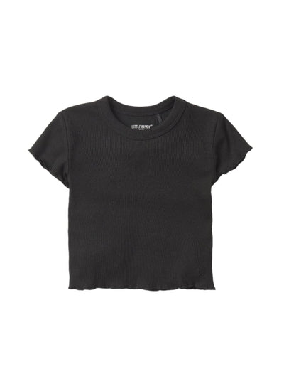 Ribbed Lettuce Trim Tee - Black