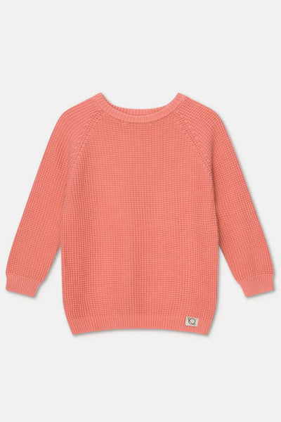 Waffle-knit raglan pullover - Coral