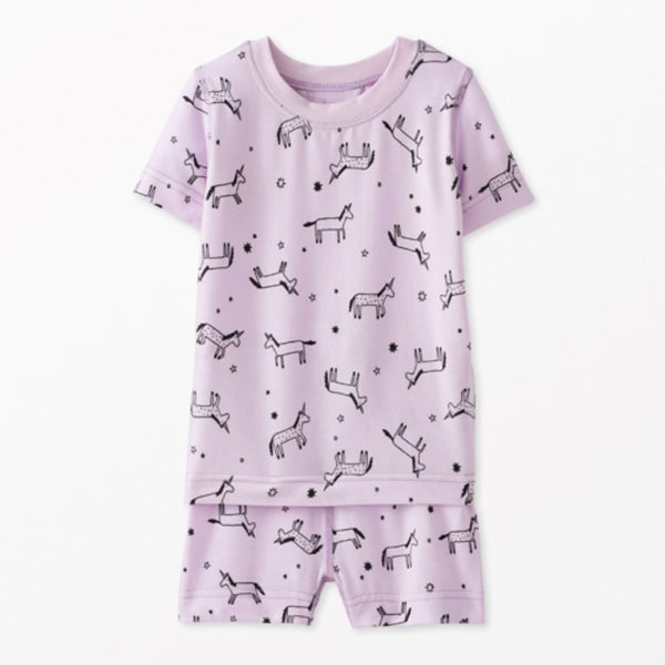 Kids Short John Pajama Set In HannaSoft™ - Mini Unicorn