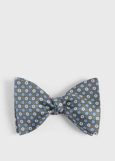 Printed Silk Small Floral Bow Tie - Green