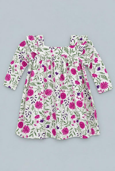 Sweet Purple Flowers Ruffle Dress With Bloomer - Lainey