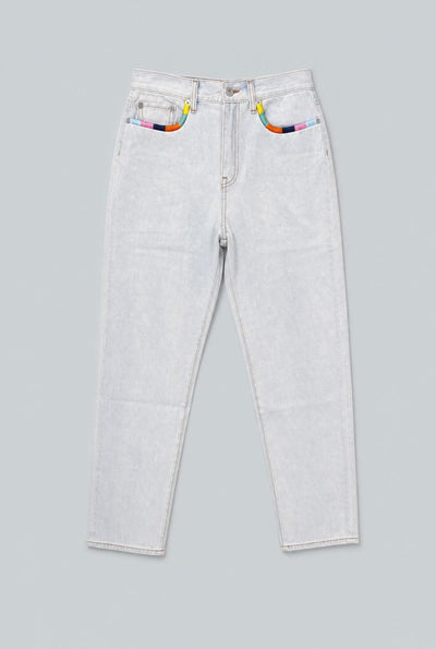 Straight Leg Embroidered Denim - Light Blue