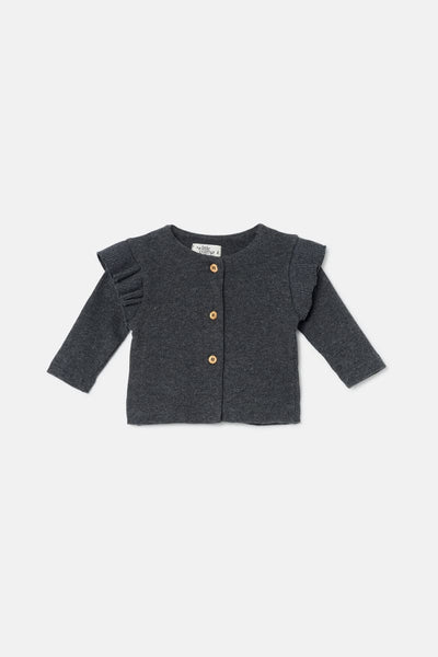 Soft Knit Flounce Baby Jacket - Dark Grey