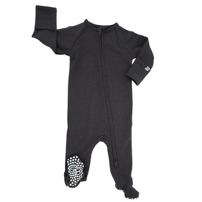 French Terry Zipper Footie - Charcoal Black - Pajamas