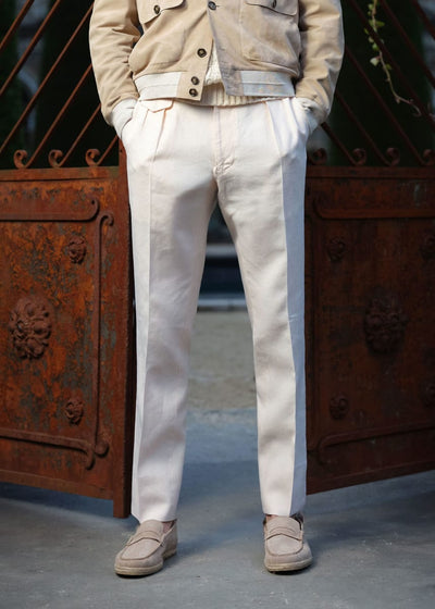 Linen Washed Pleated Front Trouser - Sand