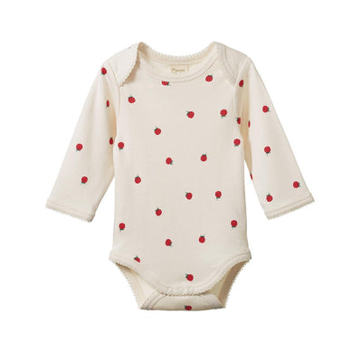 Cotton Long Sleeve Bodysuit - Raspberry Print