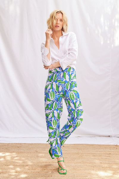 Abstract Print Cigarette Pant - Green/Blue