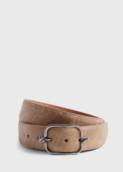 Textured Leather Belt with Silver Buckle - Taupe