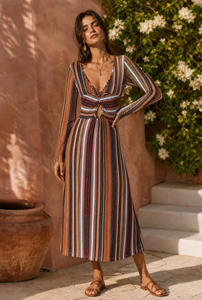 Striped Reversible Dress - Brown Combo