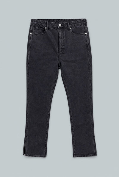 Denim Pant With Slit - Washed Black