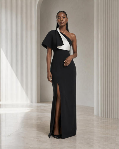 Yume Long Dress - Ivory On Black