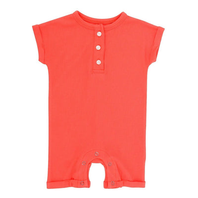 Button Romper - Lollipop Red Ribbed - Romper