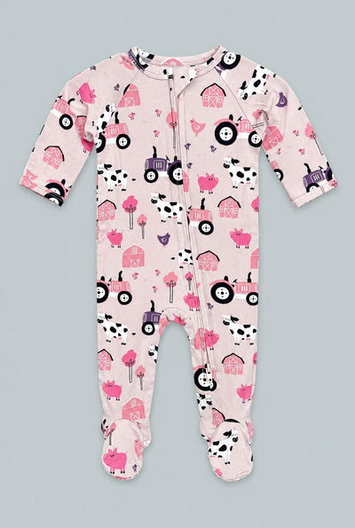 Tractors And Cows Zipper Footie - Dolly