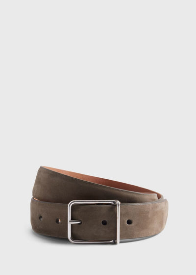 Suede Belt with Nickel Buckle - Olive