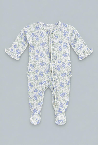 Ruffle Footie - Vintage Flower Purple