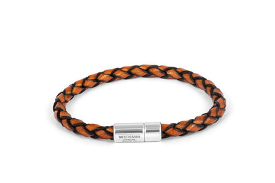 Single Wrap Scoubidou Leather Bracelet With Silver Clasp - Tan