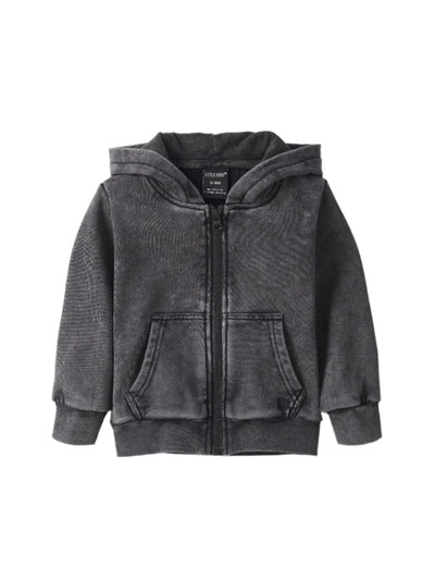 Acid Wash Zip Hoodie - Black - Zip-up Sweatshirt