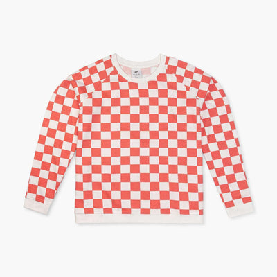 Adult Printed Crewneck Sweatshirt - Red Check - Crewneck Sweatshirt