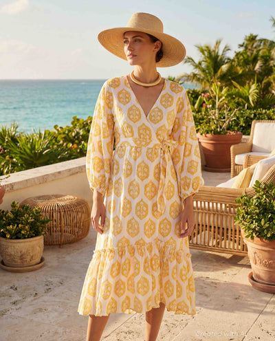 Alessandra Wrap Dress - Gold-Medallion - Dresses