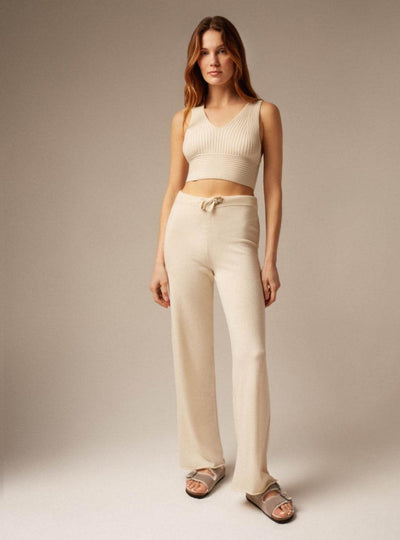 Amaya | Cashmere Wide Leg Trousers - Cream - Trouser