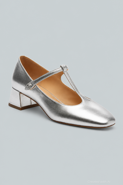 Angelina Leather T-Strap Mary Jane - Silver - 8 - Mary Jane