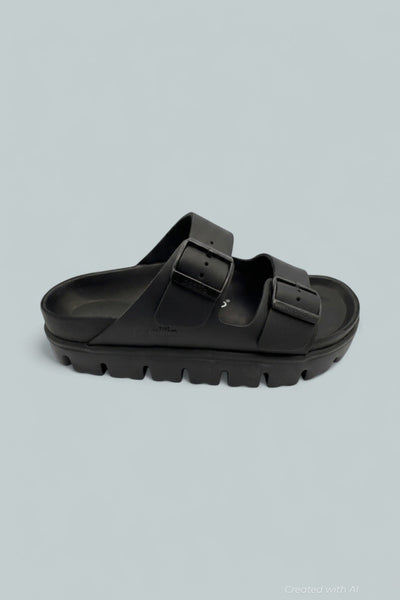 Arizona Chunky Slip On Buckled Sandals - Black - 8 - Sandals