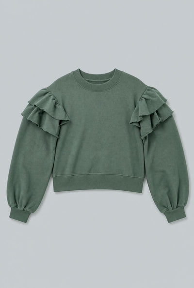 Ruffle Sweatshirt - Dark Green