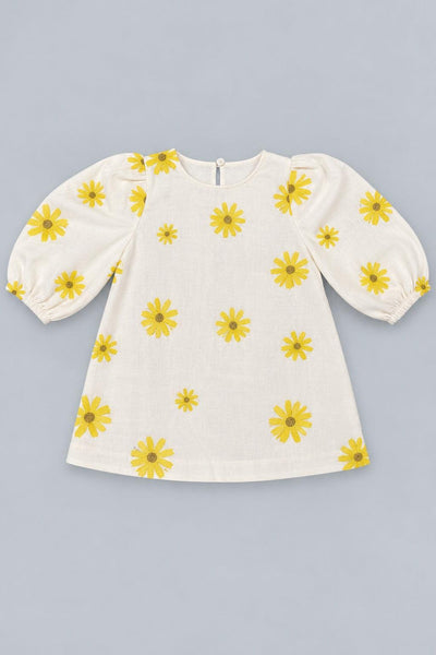 Embroidered Long Sleeve Dress - White Combo