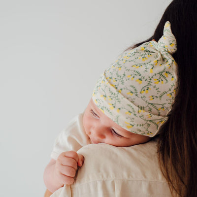 Cotton Knotted Beanie - Petite Kowhai Print