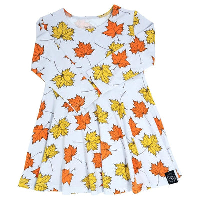 Swirly Girl Dress - Grey Leaves