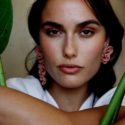 Beaded Asymmetrical Earrings - Pink - One Size - Earrings