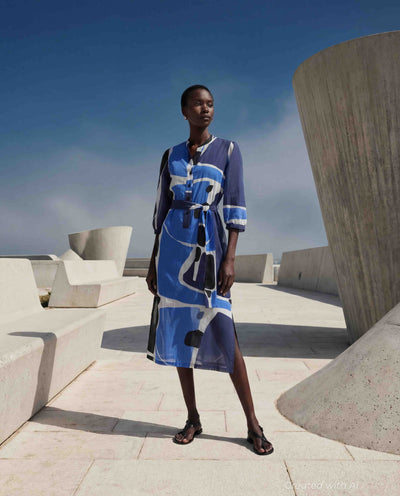 Belted Shirt Dress - Blue - Dresses