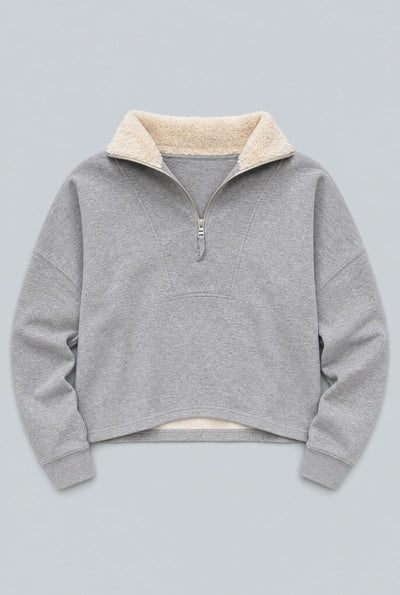 Quarter Zip Sherpa Collar Sweatshirt - Heather Gray