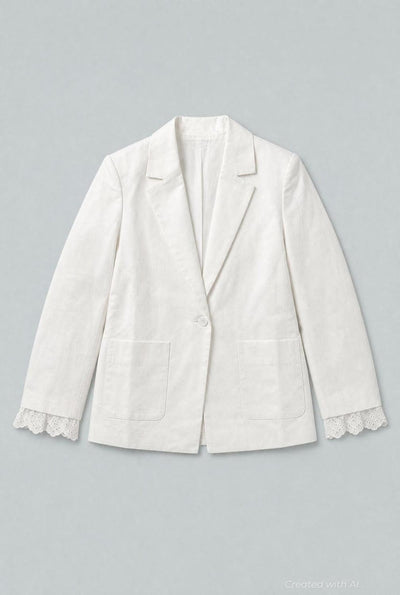 Blazer With Eyelet Cuffs - White - Blazer