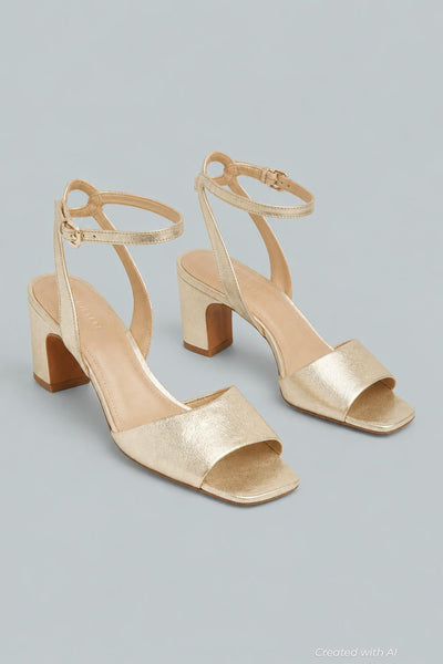 Block Heel Sandal - Gold - 8 - Heels