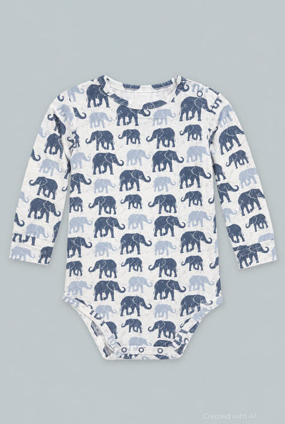 Blue Elephant Long Sleeve Bodysuit - Ethan’s Elephants - Bodysuit
