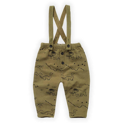 Dino Print Suspender Pants - Khaki - FINAL SALE - Pants