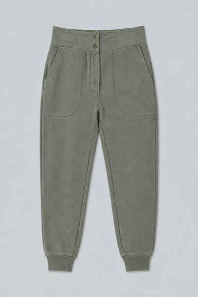 Bridget Button Waist Sweatpants - Olive - Sweatpant