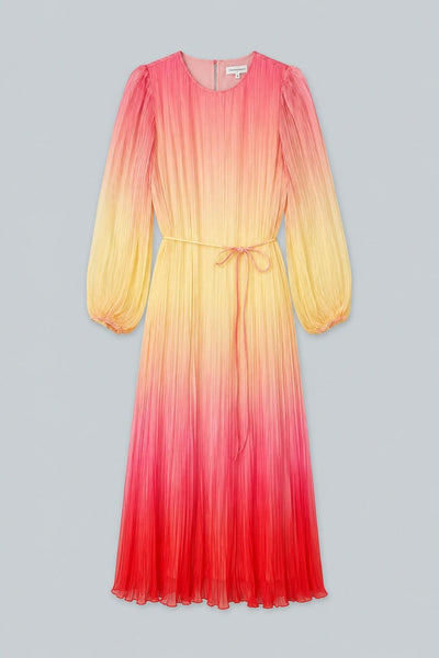 Pleated Long Sleeve Dress - Pink Combo