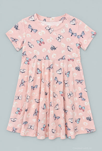 Butterfly Daisy Bamboo Cap Sleeve Swirly Girl Dress - Butterfly Daisy Pink - Dresses