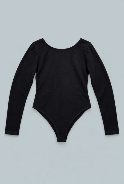 Open Back Long Sleeve Bodysuit - Black