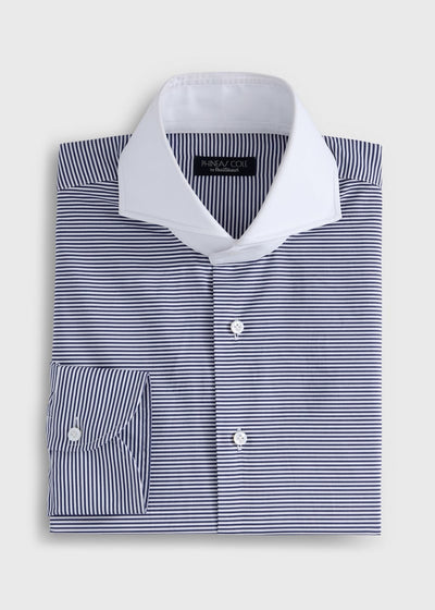 Mini Horizontal Stripe Dress Shirt - Navy/White