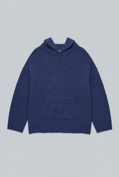 Ribbed Textured Hoodie - Navy