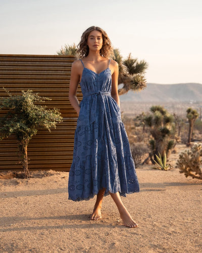 Addyson Dress In San Andrés Eyelet - Steel Blue