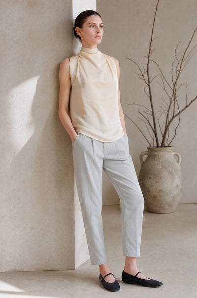 Silky Cowl Neck Top - Champagne