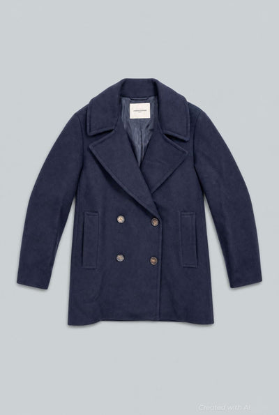 Camel Hair Double Breasted Peacoat - Ink - XS - Coat