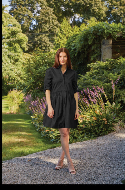 Cammie Ruffle Shirt Dress - Black - Dresses