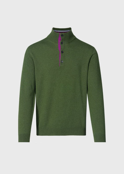 Cashmere Button Mock Neck Sweater - Olive - XXL (46) - Sweater